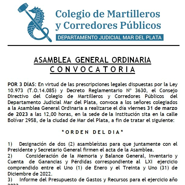 Asamblea general ordinaria convocatoria