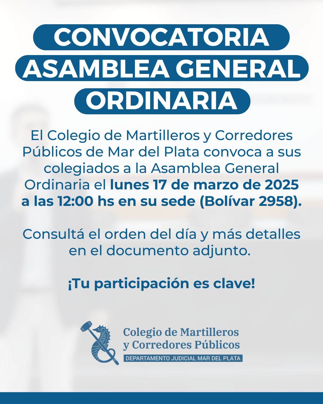 CONVOCATORIA A ASAMBLEA GENERAL ORDINARIA